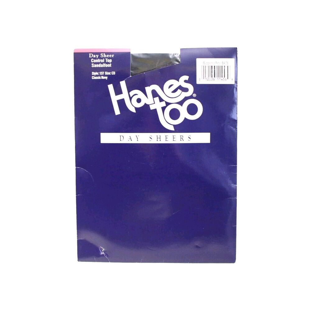 Vtg Hanes Too Sheer Pantyhose Navy Blue Women's Size CD